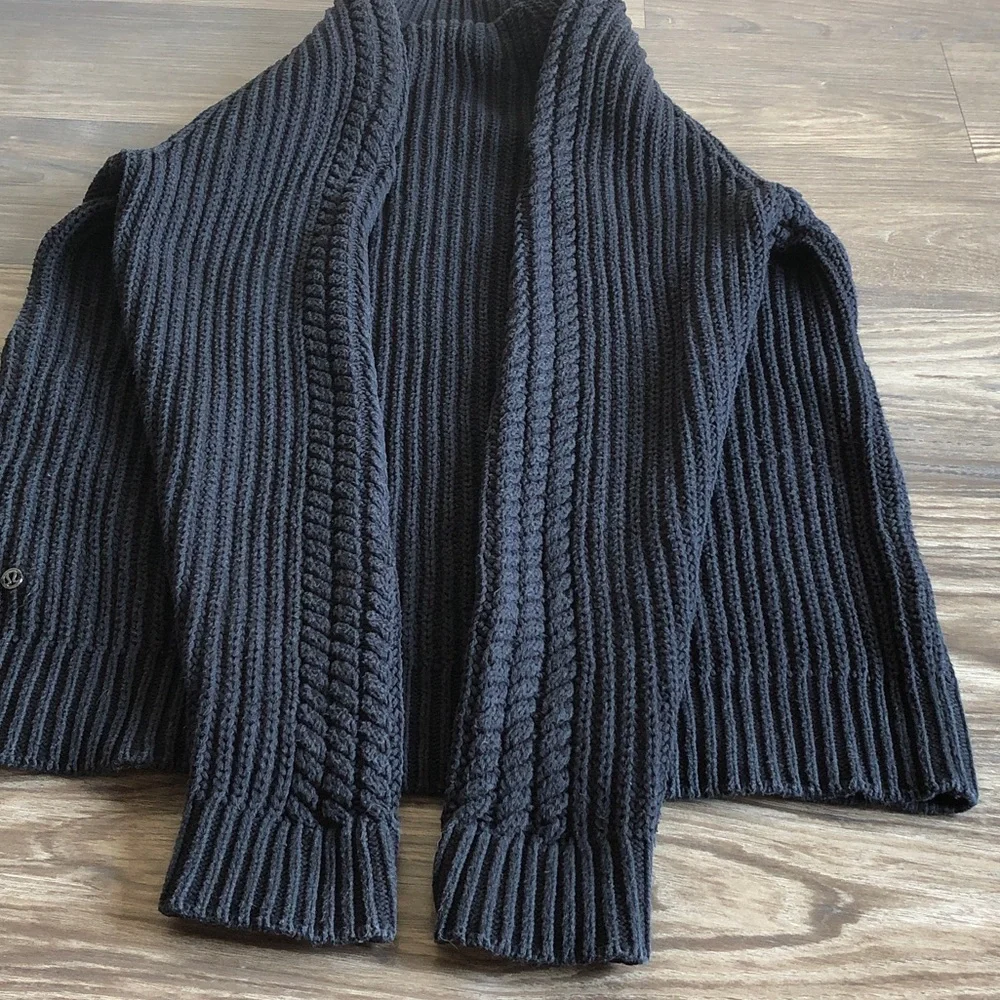 Lululemon Bring The Cozy Sweater Black Cotton Cable Knit Turtleneck